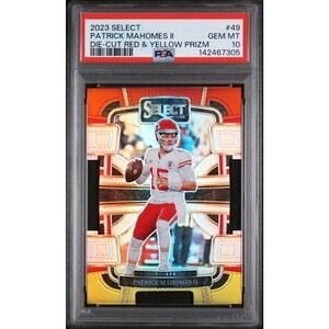 2023 PANINI SELECT #49 PATRICK MAHOMES II DIE-CUT RED & YELLOW PRIZM PSA 10 GEM